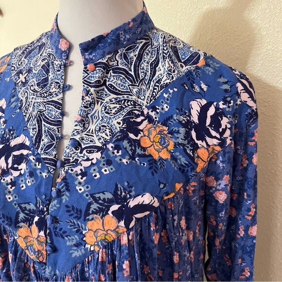 Free People FP Wildflower Fields blue floral tunic top XS - Picture 4 of 9